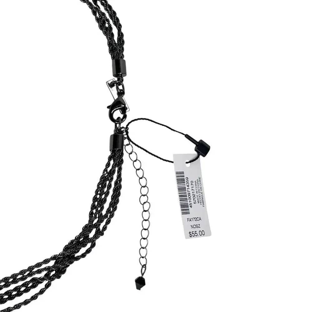 NWT WHBM Black Beaded Knotted Tassel Necklace with Adjustable Chain‎ 17-20